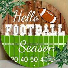 Hello Football Season Metal Wreath Sign - 8 Inch Round Rustic Football Helmet Wall Art With "Hello Football Season" Text, Durable Outdoor/Indoor Decor For Game Day, Sports Fan Gift, No Electricity Needed - Metal Painting - View 1