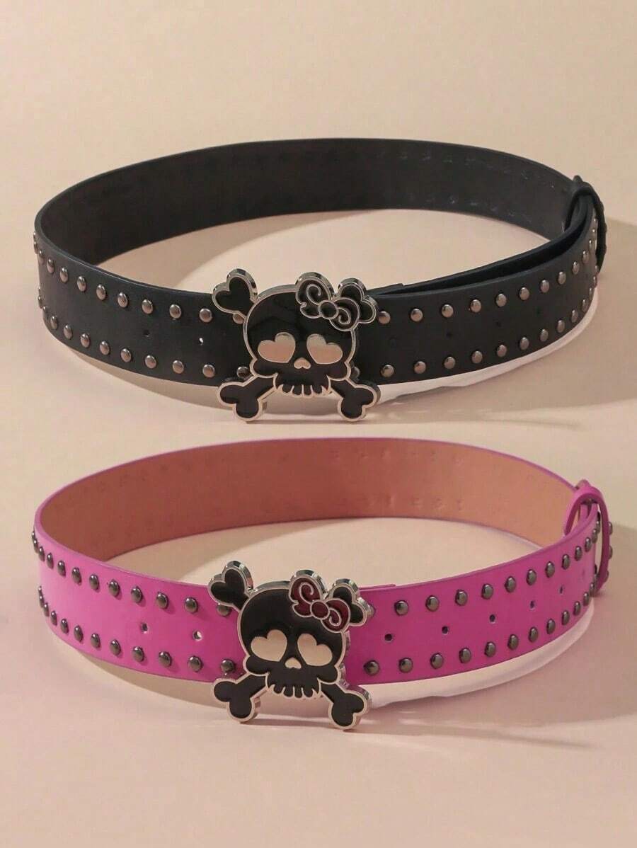 1pc Fashion Punk Street Style PU Leather Cute Skull Bow Belt, Suitable Young Girls To Match Jeans, Dresses Outing And Party Valentine's Day Valentines Fall, Autumn, Halloween - Bộ xương - Xem 1