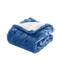 Elegant Comfort Ultra Soft 3pcs Pinch Pleated Pintuck Microsuede Fleece Reversible Sherpa Comforter Set With Shams, Cozy Warm Breathable, Easy Care Quilt Comforter Sets, Full/Queen, King/California King Size Bed For All Seasons, Christmas Decorations Gifts, Cozy Winter Styles, Holiday Décor - 海軍 - 查看 4