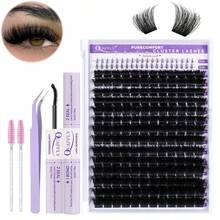208PCS D Curl Lash Clusters 200D DIY Eyelash Extension Kit 200D & Bottom Lashes With Bond And Seal Tweezers Brush Cluster Eyelash Extensions Fluffy Soft Individual Lashes, Suitable For Beginners, 10-18 MM - 黑色 - 查看 9