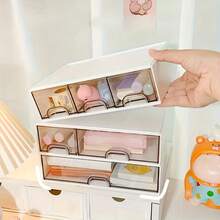 1 chiếc hộp đựng đồ ngăn kéo xếp chồng màu trắng - hộp đựng văn phòng phẩm ngăn kéo mượt mà dung lượng lớn, phù hợp cho bàn học ký túc xá, tùy chọn 1/2/3 ngăn | hộp lưu trữ tiết kiệm không gian, có thể đựng cọ trang điểm, bút, đồ thủ công, v.v. - Nhiều màu - Xem 1