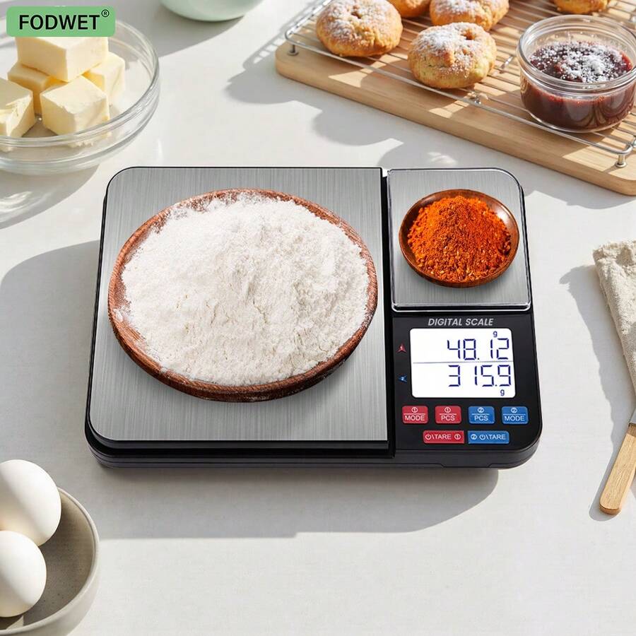 二合一高精度电子秤，5kg/0.1g 和 500g/0.01g，不锈钢便携式厨房秤，带智能单位转换功能，适用于实验室、粉末、珠宝、烘焙、营养管理、旅行食品秤（不含电池） - 黑色 - 查看 1