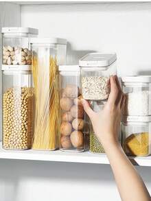 1pc/2pcs Food Storage Canister, Kitchen Grain Storage Jar, Refrigerator Fresh-Keeping Box, Kitchen Food Storage Container, Suitable For Storing Spices, Sugar, Coffee Beans, Nuts, Snacks, Pasta And Other Foods, Home Decor Storage, Suitable For Christmas, Halloween, Thanksgiving And Other Occasions. - White - View 5