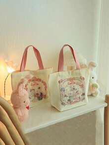 1 pieza Bolsa de lona reutilizable, bolsa de regalo de boda con estampado lindo de conejo - de alta calidad, bolsa de almacenamiento portátil adecuada para regalos y uso diario - Multicolor - Ver 12