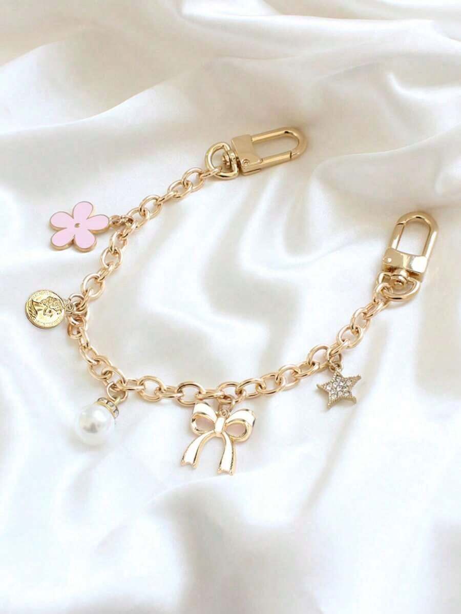 Women's Imitation Bag Chain Replacement Shoulder Bag With Handbag, Women's Handle With Bag Accessories, Flower Chain, Bow And Pearl Chain Elegant Bag Charm Chain, Women's Designer Shoulder Bag Decoration Chain - Gold - View 1