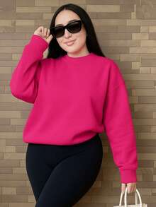 sudadera cuello redondo corte oversise look urbano moda casual - Rosa Fucsia - Ver 2