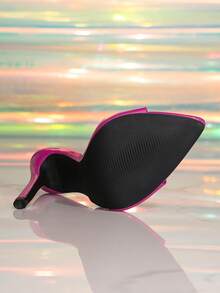 Sandal Hak Tinggi Wanita Ujung Lancip Warna Polos dari Kulit Paten - Hot Pink - View 6