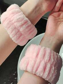 1pc Facial Headband / 2pcs Facial Wristbands / 3sets Spa Headband, Makeup Headband, Facial Headband, Skincare Headband, Pink Velvet Fluffy Sponge Headband, Bow, Bubble, Spa Headband, Wristband, Women & Girls Hair Accessories Set - Multicolor - View 17