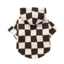 1pc Chocolate Plaid Sherpa Zip-Up Hoodie Pet Jacket Coat, Suitable For Small/Medium Cats & Dogs, Autumn/Winter