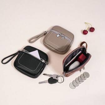 กระเป๋าใส่เหรียญหนังแฟชั่นพร้อมช่องใส่บัตรเครดิตแบบมีซิปคู่ พวงกุญแจมัลติฟังก์ชั่นขนาดกะทัดรัดสำหรับผู้หญิง กระเป๋าใส่เหรียญสำหรับผู้ชาย กระเป๋าสตางค์ขนาดเล็ก กระเป๋าสตางค์ กระเป๋าคล้องมือ กระเป๋าเดินทาง กระเป๋าใส่เหรียญ กระเป๋าสตางค์ขนาดเล็ก