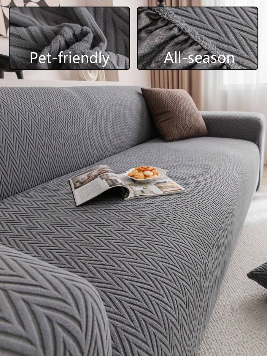 1 件纯色提花弹力沙发套，适合所有季节的时尚风格，可机洗，防宠物且耐用，适用于客厅、卧室、餐厅、户外，适合 1/2/3/4 座沙发，含防滑条 - 深灰色 - 查看 1