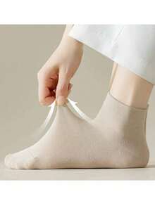 5 Pairs Women's Solid Color Casual Comfortable Short Socks
