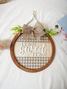 1pc Green Leaf Bow Wooden Door Sign Plaque, English Text Wall Hanging Decor (9.06 Inch Round), Suitable For Entrance, Wall, Room, Home, Living Room, Bedroom, Thanksgiving, Christmas Gift For Friends And Family