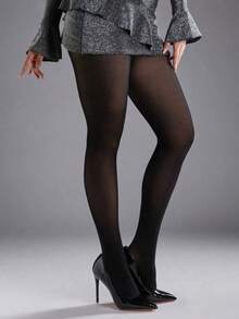 1pc Women Plus Size Skin-Friendly Sexy Silky Black Stockings - Màu Đỏ Sâu - Xem 10
