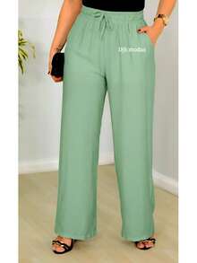 DUNA Fabric Pants With Lining, Pocket And Elastic Waist - Mint Green - View 3