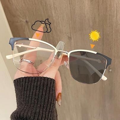 1pc Elegant Copper Alloy High-End Luxury Color-Changing Glasses, Fashionable Accessory