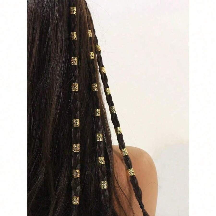 60pcs Gold Dreadlock Beads, Punk Street Hip Hop Festival Women Hair Accessories, Braided Hair Clips, Dreadlock Decorations, Halloween Costume Hair Accessories - 金色 - 查看 1