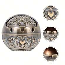 Integrated Retro Ashtray With Lid, Prevents Odor, Space-Saving, Easy To Clean, Retro Metal Decoration, Personalized Outdoor And Indoor Ashtray, Can Be Used Indoor And Outdoor, Suitable Home Bars,, Home Bar Decoration, Accessories, Fashion Accessories, Retro Ashtray, High-Quality Metal, Metal Ashtray, Space-Saving Tray, Decorative Ashtray, Smoker, Outdoor Enthusiasts - Copper Rose - View 2