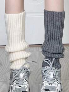 4 Pairs/Set Women's Solid Rib Knit Warm And Versatile Leg Warmers For Autumn & Winter, Color Random, Y2k, Cozy - Multicolor - View 8