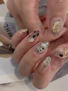 1 caja de nuevas decoraciones de uñas con huevos de codorniz, piedras naturales japonesas con diseño de panda lindo, rhinestones para decoración de uñas, componentes y accesorios para diseño de uñas, adecuado para salones de uñas