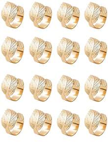 2-24pcs/Set Golden Metallic Leaf Shaped Napkin Rings, Shiny Napkin Holders For Elegant Table Setting, Suitable For Christmas, Easter, Wedding, Party, Creative Holiday Gift