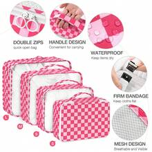 Packing Cubes For Suitcases,Packing Cubes With Shoe Bag, Cosmetics Bag, Clothing Bag, Accessories Bags Packing Cubes For Travel Luggage Organizer Women Men - 8件組紅粉格子 - 查看 3