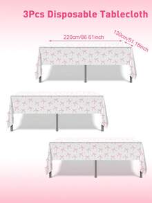 1pc/3pcs Pink Bow Baby Shower Tablecloth, Fantasy Pink Bow Pattern Disposable Waterproof Table Runner, Perfect Decoration For 1st Birthday Gender Reveal Party Home Event Decoration Table Cloth, Babe Shower Decoration, Gender Reveal Decoration, Baby Shower Gift, Dining Table Cabinet Bar Gift Table Decoration Table Cover, Outdoor Camping Picnic Tablecloth, Easy To Clean Tablecloth - Pink Bow - View 6