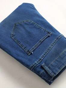 Men's Stretchy Skinny Solid Color American Casual Jeans - Blue - View 4