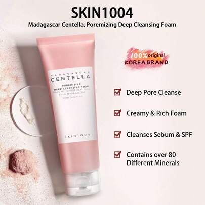 SKIN1004 Madagascar Centella, Bọt làm sạch sâu Poremizing, 4,22 fl. oz, | Với muối hồng Himalaya | Làm sạch sâu lỗ chân lông, tẩy tế bào chết nhẹ nhàng | Ngăn ngừa mụn đầu đen, kiểm soát dầu