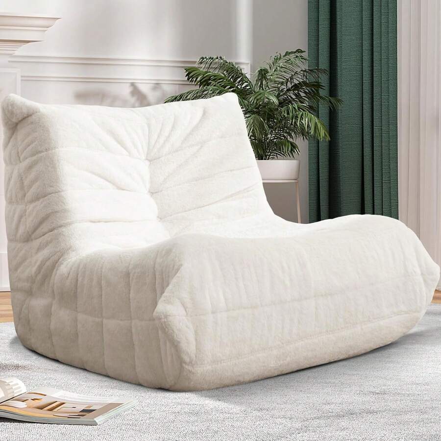Bean Bag Chair Big Sofa Beanbag Chair For Adults Fireside Chair Bean Bag Lounger With Memory Foam Filled For Home,Apartment Or Gaming Venue (White Plush),23856593 - White - View 1
