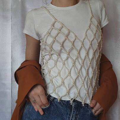 Minimalist Design Versatile Hollow Beaded Camisole, Fashionable Gift For Women