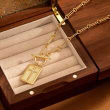 1 Pieza Collar con Colgante de Cruz Dorada y Plateada para Mujeres, Colgante de Cruz Rectangular con Hebilla, Exquisita Cadena de Clip de Papel Joyería Religiosa para Mujeres, Regalo para Fe Cristiana, , Primera Comunión