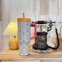 [Christmas Gift]40oz/1185 Ml Straw Insulated Water Bottle Double Wall Stainless Steel Vacuum Insulated Cup For Students Outdoor Travel Sports Water Bottle - 花 冠 - 查看 4