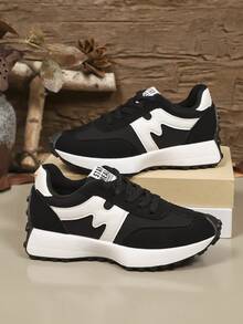 女士舒适系带运动鞋 - 轻便多功能休闲鞋，防滑橡胶鞋底，适合所有季节 - 黑色 - 查看 2