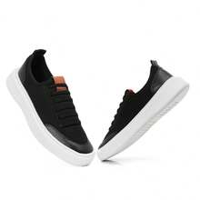 Men's Casual Sneakers Easy-To-Fit Low-Cut Modern Flat Sole Fashion Modern Nylon Soft Lightweight Comfortable - 黑與白 - 查看 4