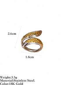 1pc Stainless Steel Bicolor Feather & Flower Twist Design Ring, Tarnish Resistant, Suitable For Autumn/Winter Wear, Home, Daily, Gift, Party