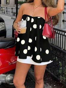 GLOpass Polka Dot Loose Fit Camisole Top, Sexy & Elegant For Daily Wear And Gatherings Black Summer - Black - View 2