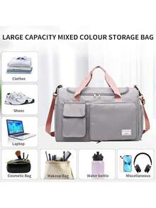 TOCOZOC Maleta Deportiva Bolsa de Deporte Gym con Compartimento para Zapatos y Bosillo Impermeable, con Neceser y Funda para Zapatos, Bolsa de Viaje Impermeable para Entrenamiento, Deporte - Gris - Ver 7