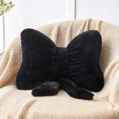 12英寸毛绒蝴蝶结装饰枕，柔软仿毛皮蝴蝶结靠垫，优雅的蝴蝶结装饰枕，适用于床、沙发、长凳和家居装饰，适合日常聚会和圣诞装饰