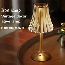Advanced Golden Touch Sensor Wireless Desk Lamp, Three-Color Adjustable Crystal Lamp, USB Rechargeable Small Portable Bedside Lamp, LED Night Light, Retro Golden Table Lamp, Suitable For Bedrooms, Living Rooms And Dining Rooms. - 均碼 - 查看 11