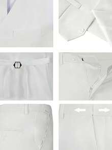 Mens 2 Piece Vest Pants Slim Fit Suit Set V-Neck Solid Dress Suit Wedding Prom Tuxedo For Men Ivory White - Ngà voi - Xem 7