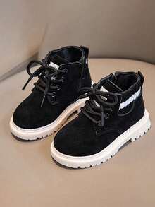Cómodas y resistentes botas altas para niños, tenis para niño, zapatos para niña, tenis para niña, zapatillas deportivas con cordones y cremallera lateral para niños, adecuadas para actividades al aire libre y para el uso diario informal zapatos de niño. - Negro - Ver 2