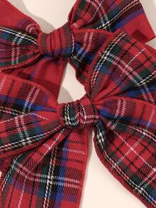 2pcs/Set Baby Girls' Christmas Red Plaid Fabric Bow Hair Clips, Barrettes, Hairpins, Daily Use - Multicolor - View 6