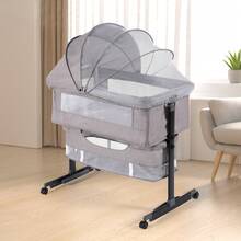 3-In-1 Baby Bassinet, Adjustable Bedside Bassinet With Comfy Mattress, Wheels, 6 Height Levels, Easy Folding Portable Crib For Newborns - Màu Xám nhạt - Xem 8