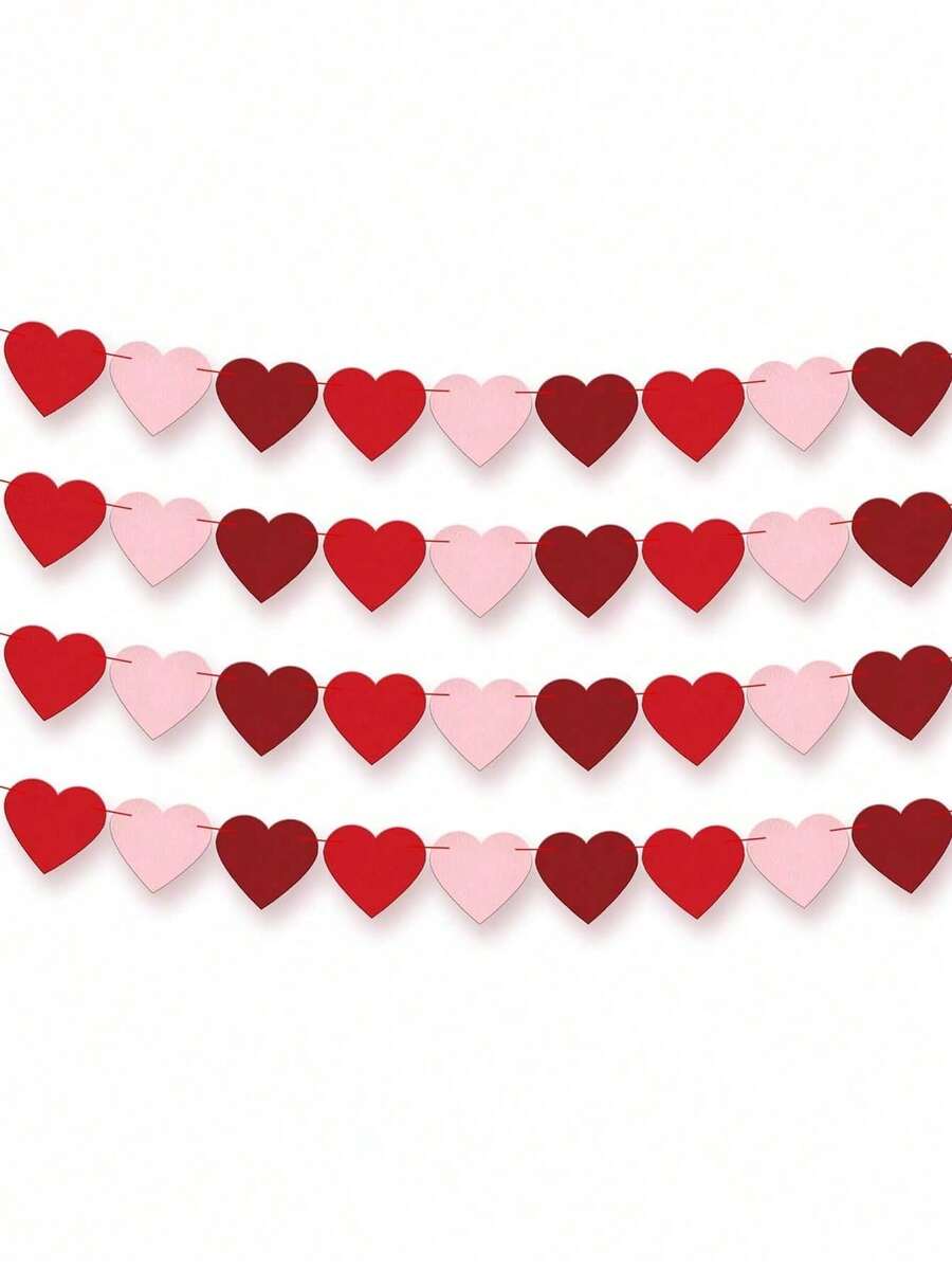 10pcs/Set Heart Shaped Garland Felt Banners For Valentine's Day DIY Crafts, Anniversary, Fireplace, Room, Home Decor, Atmosphere Setting, Family Gathering, Wall, Theme Party Hanging Decoration, Garden Yard Decor - 彩色 - 查看 1