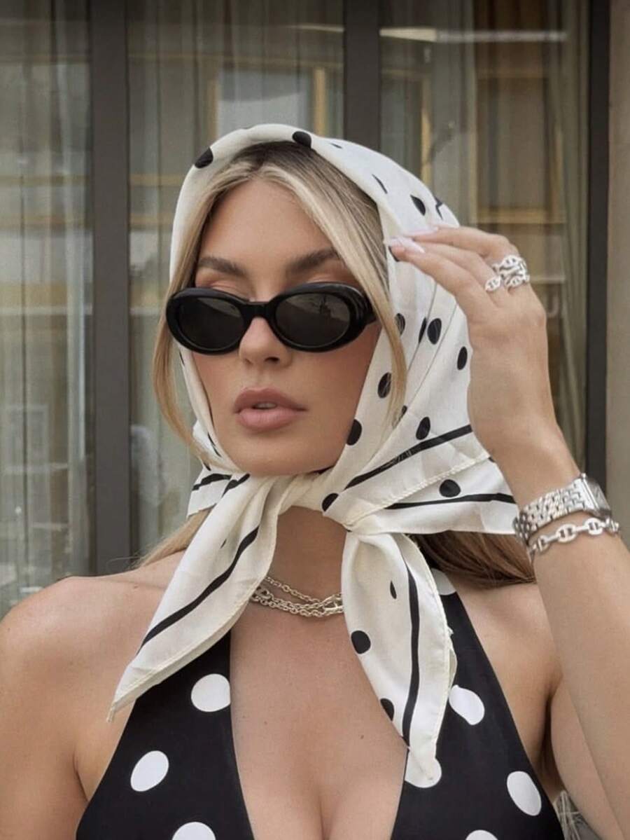 1pc Casual Polka Dot Print 70cm Square Scarf, New Spring/Autumn Bandana For Women, Versatile Waist Belt, Headband, Headwrap, Fashion Neckerchief