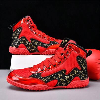 Men's Wrestling Shoes, Mid-Top Combat Boxing Shoes, Training Shoes, Kickboxing Boots, Fitness Martial Arts Shoes, High-Quality Men's Professional Sports Shoes, Comfortable Anti-Slip Durable Breathable Ankle Support Textured Sole