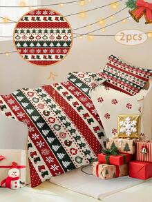 1/2 Stücke Weihnachts-Strick-Stil Bettbezug Set mit festlichem Muster, rote Bettwäsche (1 Bettbezug + 1 Kissenbezug ohne Füllung), Feiertags-Bettwäsche für Kinder/Kleinkinder, Weihnachts-Schlafzimmer Dekoration