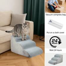 Portable Dog Steps For Bed – Compact 3-Step Foam Stairs (56 X 40 X 35 Cm) – Easy Climbing Aid For Small Dogs, Senior Pets & Injured Animals – Features Detachable Cover & Grippy Base - Grey - View 2