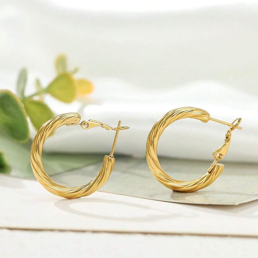 Set de 3 pendientes de aro grandes y exagerados personalizados de acero inoxidable para mujeres, pendientes circulares minimalistas de oro que no se desvanecen